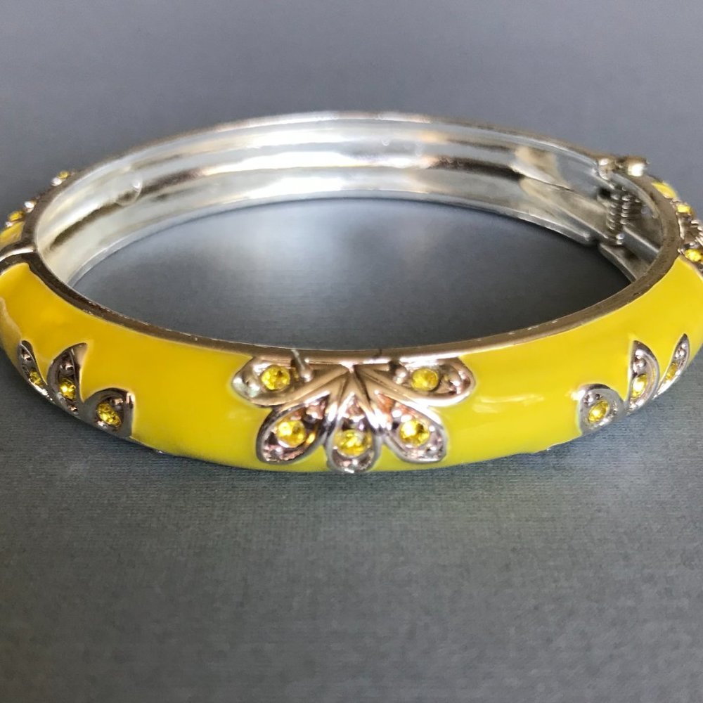 Vintage Yellow Enamel and Crystal Bangle